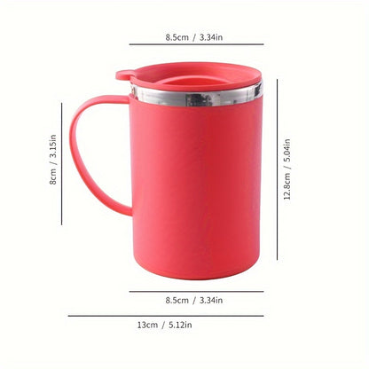 Durable stainless steel travel mug with leak-proof lid, suitable for office or on-the-go use with coffee, tea, or milk.