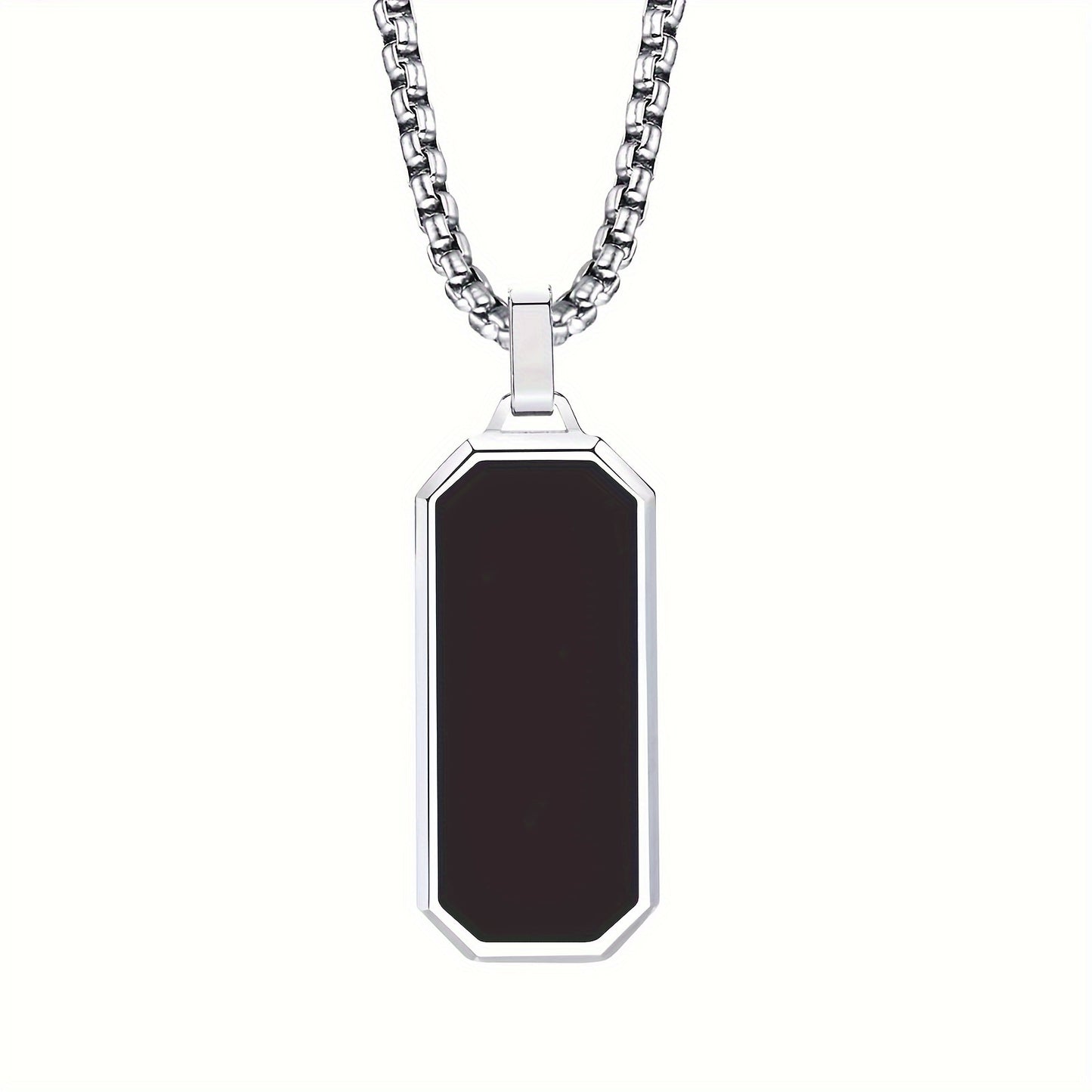 Stylish Men's Stainless Steel Necklace with Black Enamel Pendant - Durable and Ideal Gift for Him