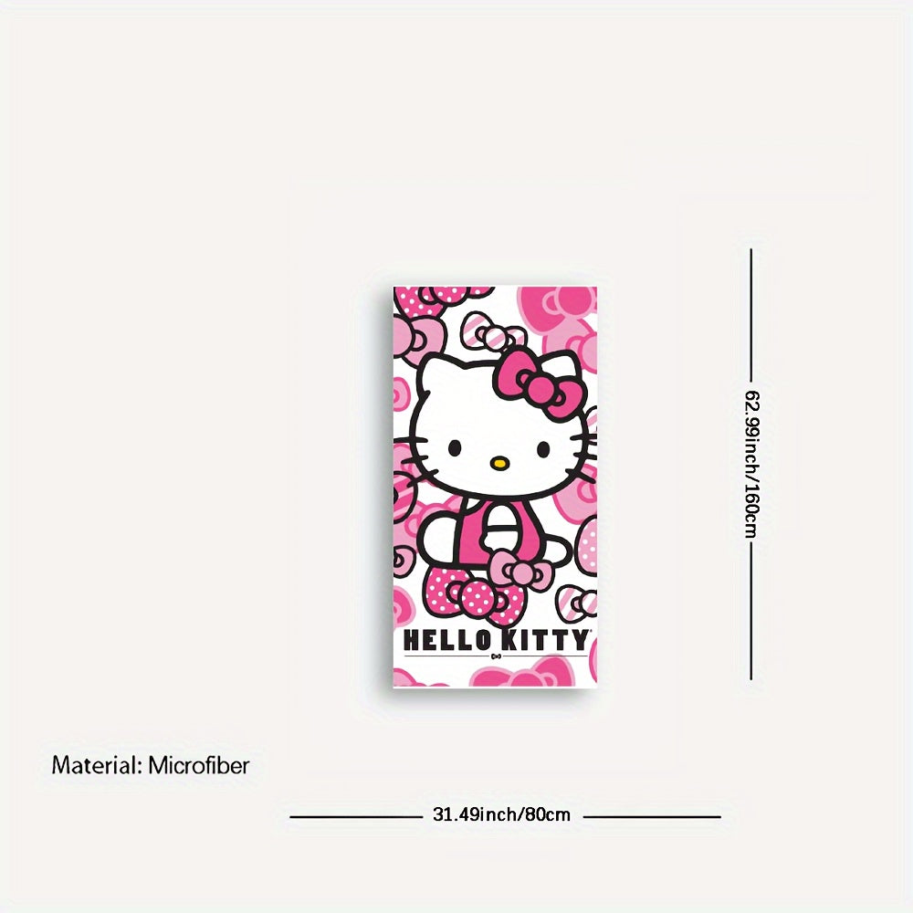 Hello Kitty microfiber beach towel with cartoon theme, hand wash only, quick dry and absorbent, Hello Kitty pattern, 250gsm.