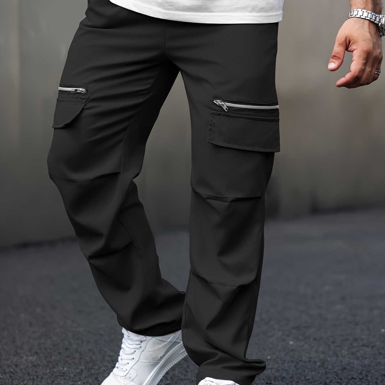 Men's cargo pants with multiple pockets, street style