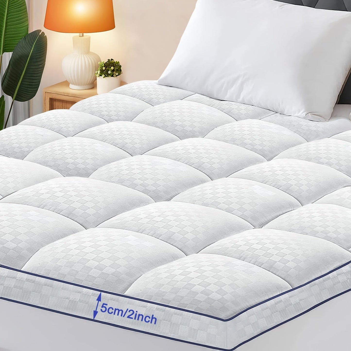 Mattress Topper for Back Relief - Cooling Extra Thick Pad Cover with Deep Pocket. Plush Pillow Top Overfilled with Polyester, Breathable Quilted Fitted Pad for 20.32-53.34 Cm Mattress.