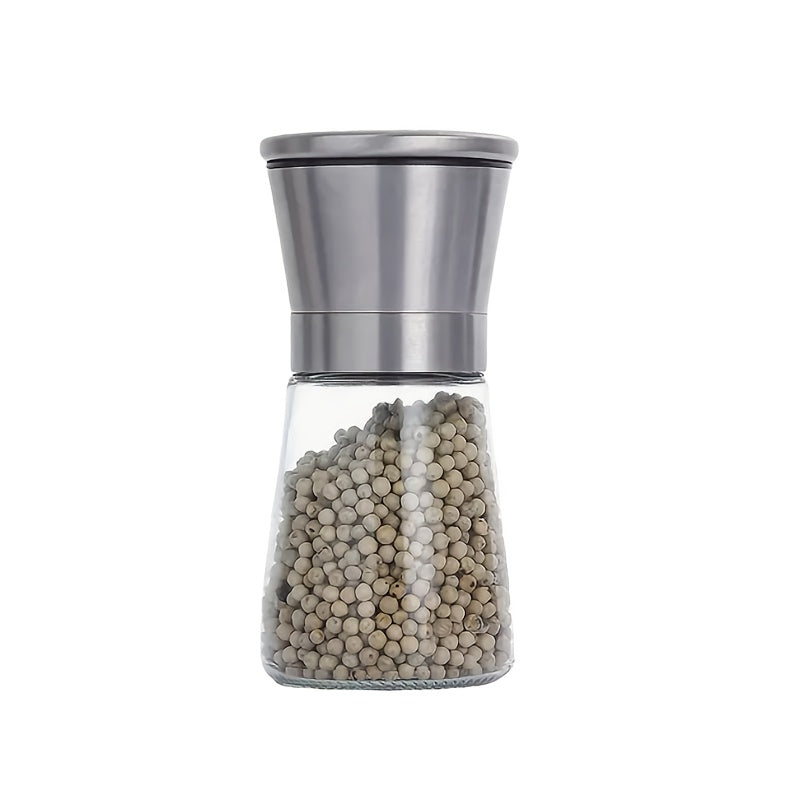 This ceramic core spice grinder is portable and versatile, featuring stainless steel grinder for salt and pepper. Made from durable glass, it is compatible with both regular salt and sea salt, perfect for kitchen, outdoor activities, and home use. Ideal