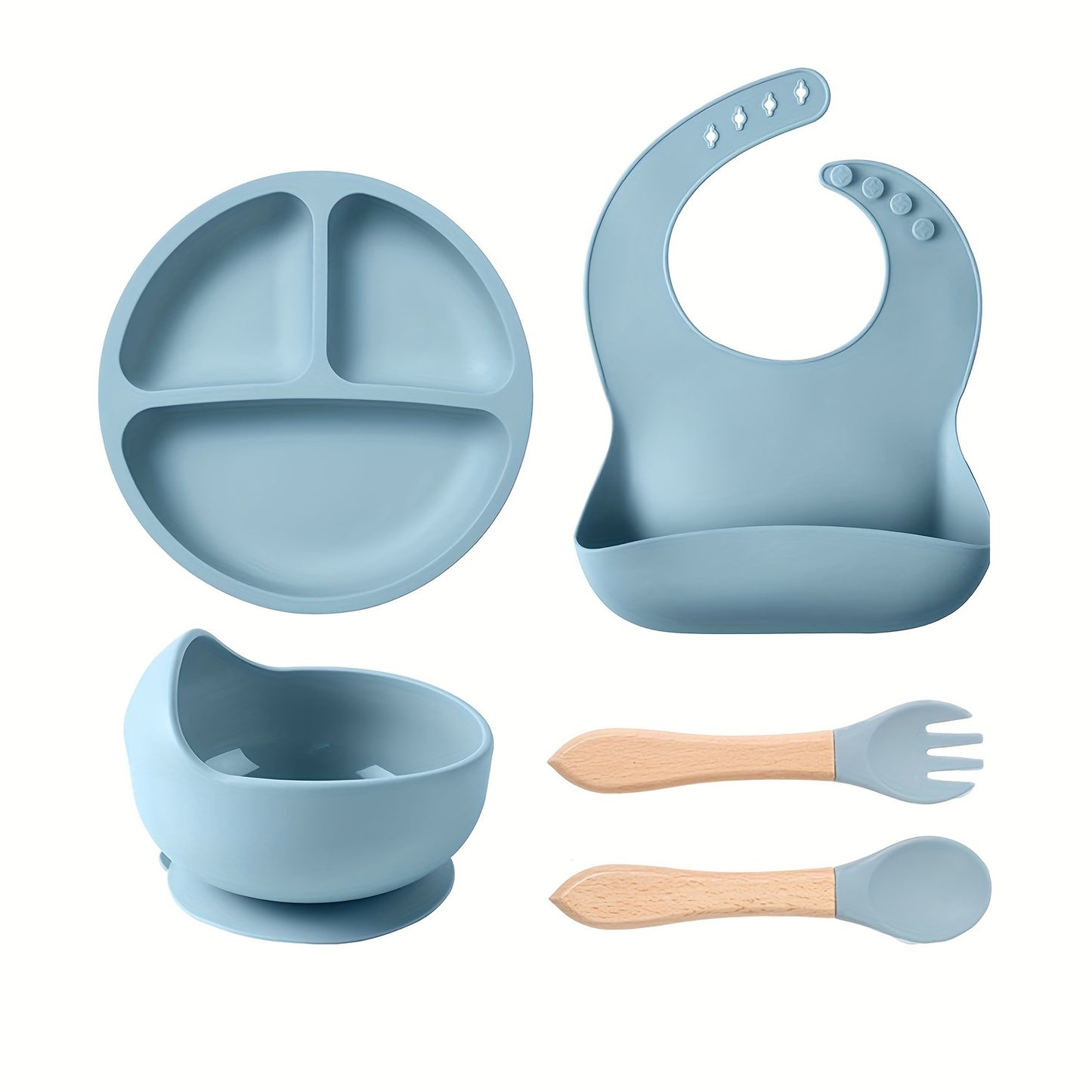 Gray Silicone Kids Feeding Set - Soft, Safe, Easy to Clean Tableware Kit