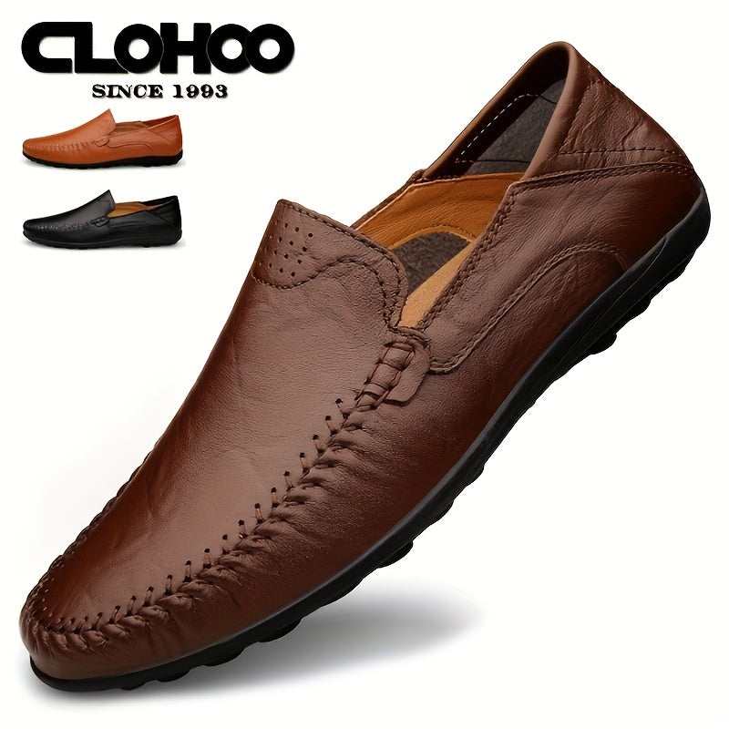 Handmade stitching men's loafer shoes for casual slip-on style by CLOHOO.