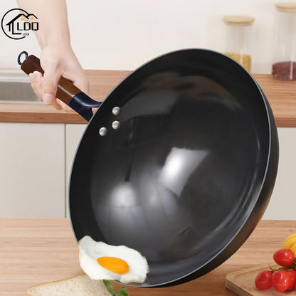 LDQ 13-Inch Cast Iron Skillet for Home & Restaurant Use, Rust-Resistant, No Coating, Round Bottom, Earless Design