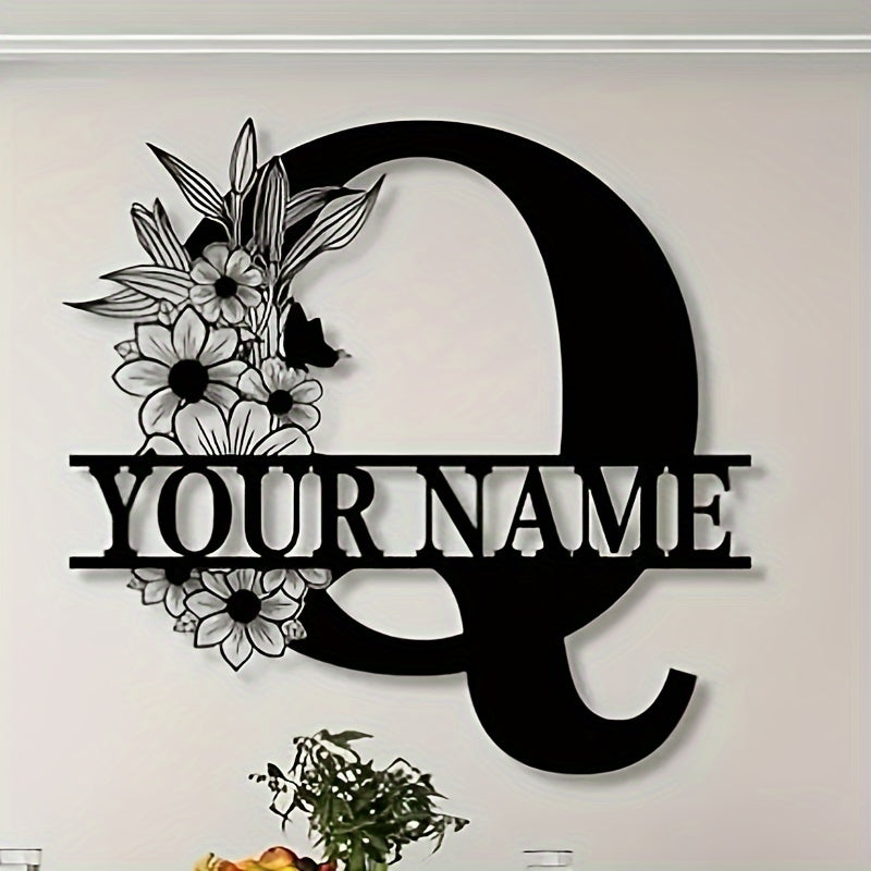 Unique Housewarming Gift - Personalized Home & Front Door Decor - Custom Metal Family Name Sign with Floral Design