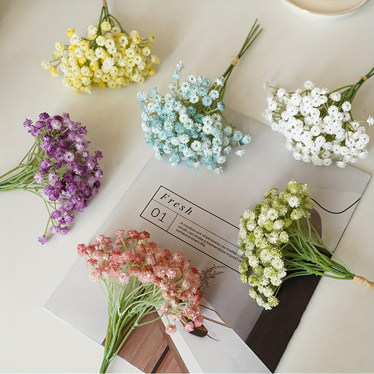 Vibrant artificial Gypsophila bouquet for various occasions, featuring realistic PE Youngsters's Breath flowers. Ideal for weddings, birthdays, bridal showers, and festive holidays. Perfect for home, table, cafe decoration, and photo props.