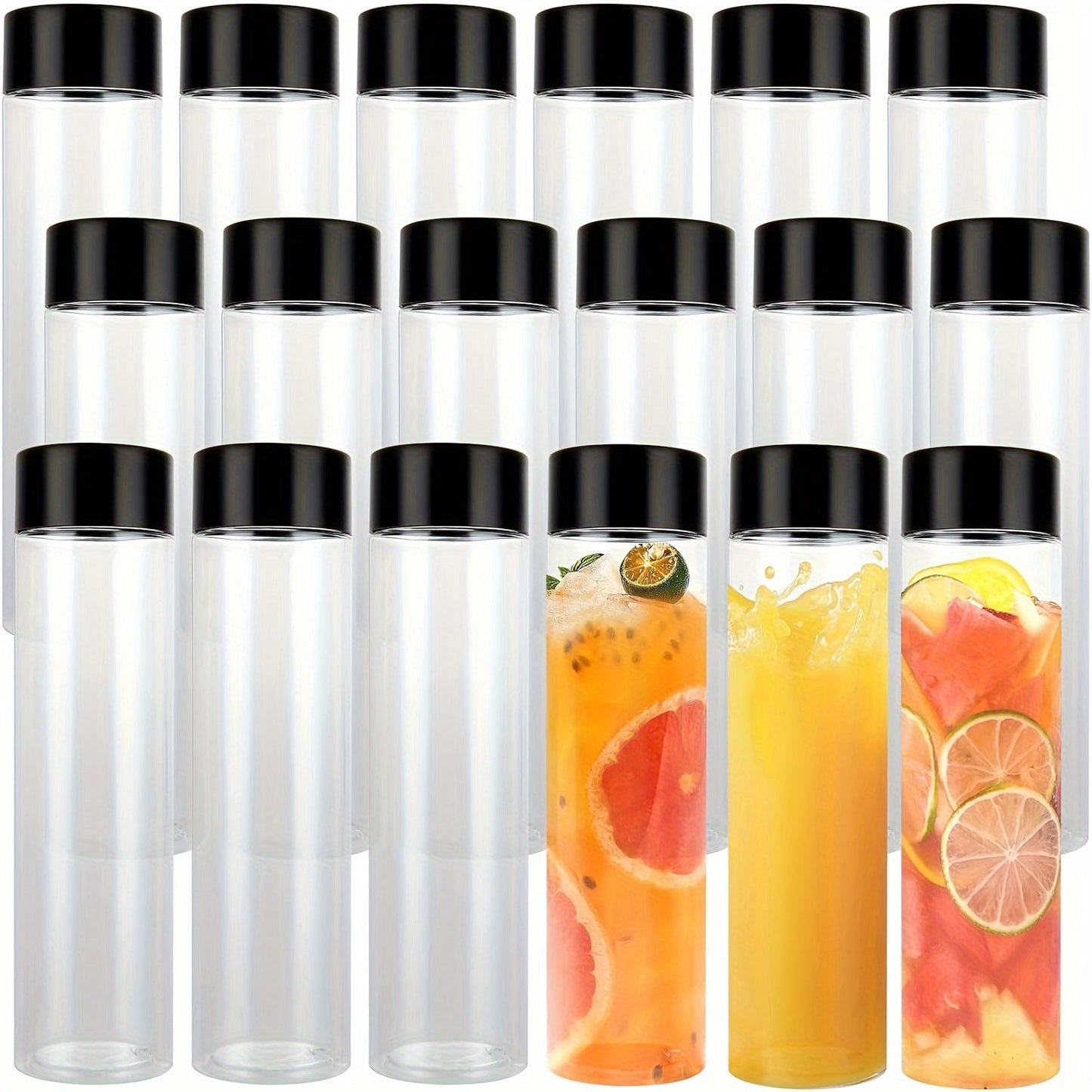 Six clear plastic sensory bottles with lids, each holding 10oz. These reusable water bottles are uncoated and perfect for classroom use, handmade crafts, and party supplies.