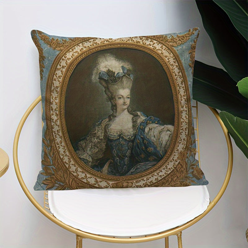 Elegant 1pc Marie Antoinette Portrait Fine Art Pillow Cover made of polyester, measuring 45.72x45.72 cm. This decorative cushion case features an elegant design and is perfect for adding a touch of sophistication to your bedroom, living room, sofa, or