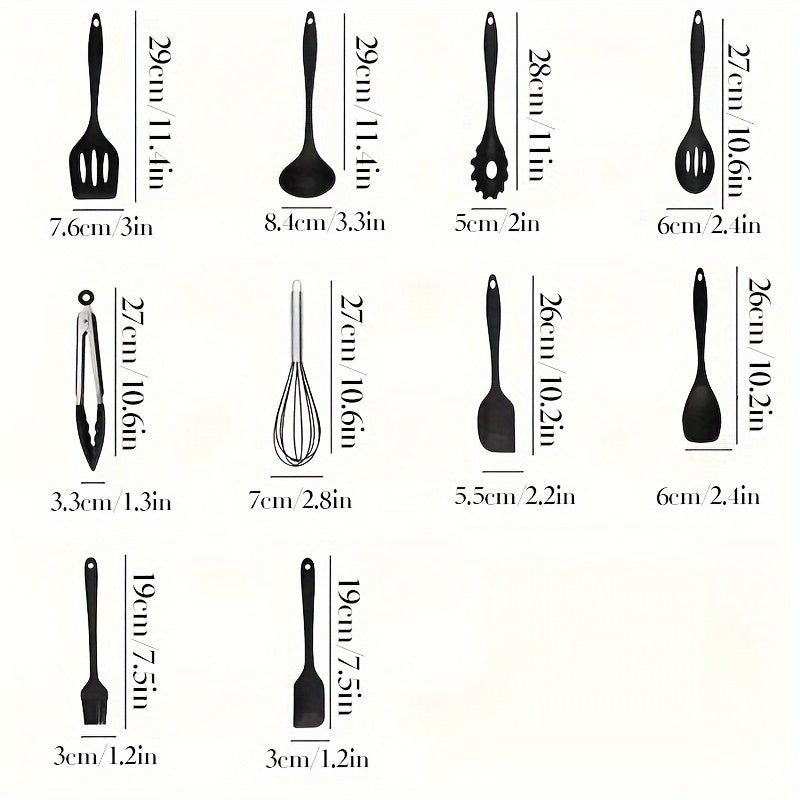 Набор из 20 силиконовых кухонных принадлежностей с антипригарным покрытием - включает в себя основные кухонные лопатки, ложку для супа, венчик, ложку для пасты, щипцы, кисточку для масла, шпатель для крема, мерную ложку и многое другое.