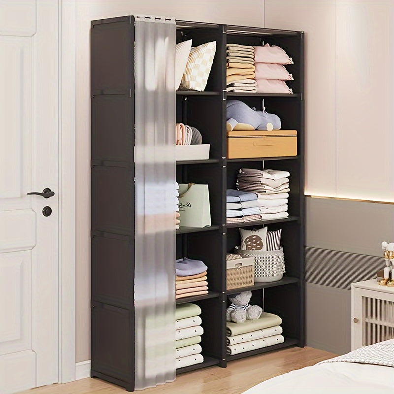 Spacious White Wardrobe with Multiple Functions - Stylish Bedroom Storage Unit with Ample Space - Versatile Coat Rack with 6 Shelves, Ideal for Living Room and Bedroom Organization