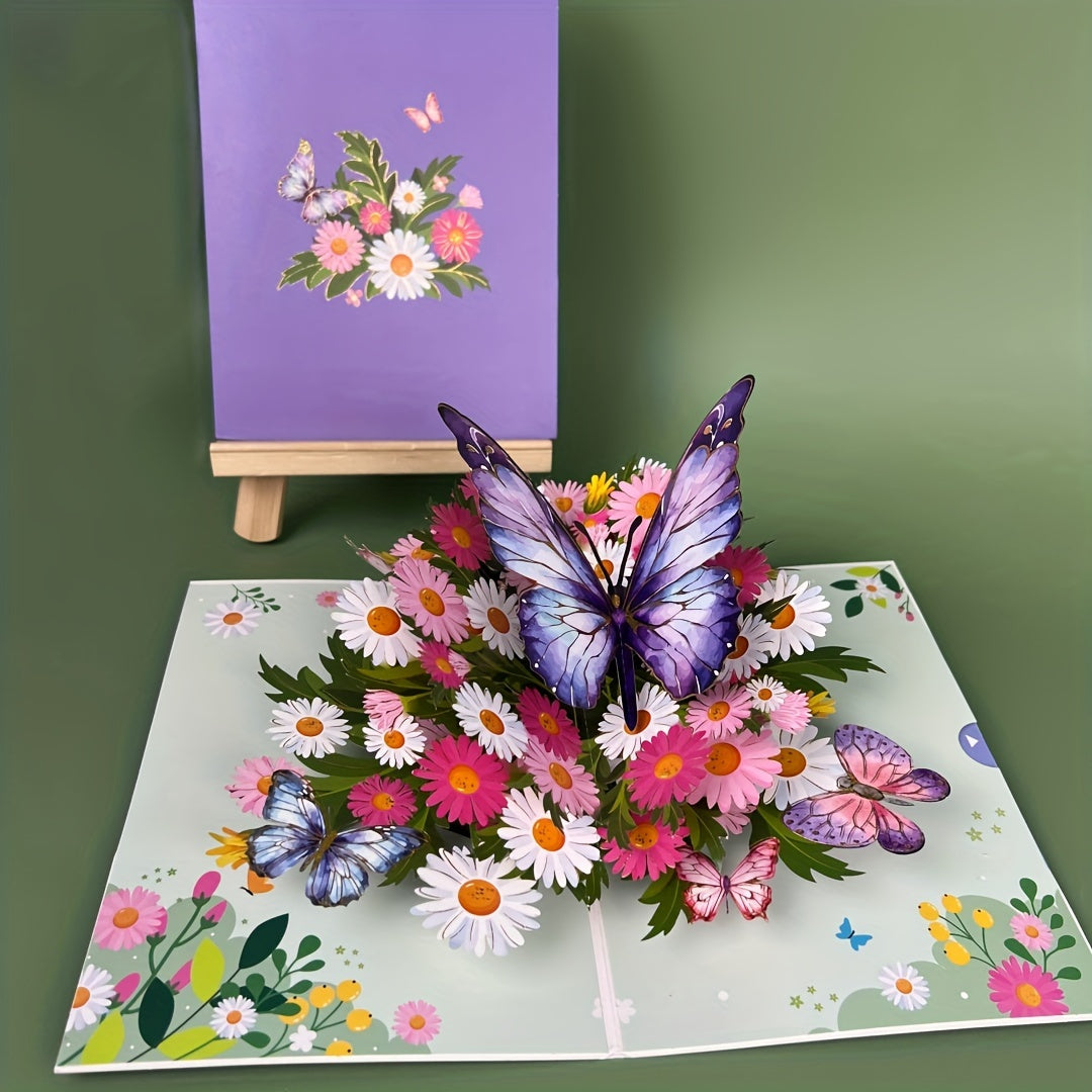 SwammCard 3D Pop-Up Greeting Card with Butterflies & Daisies - Ideal for various occasions - Unique & memorable celebration tool.