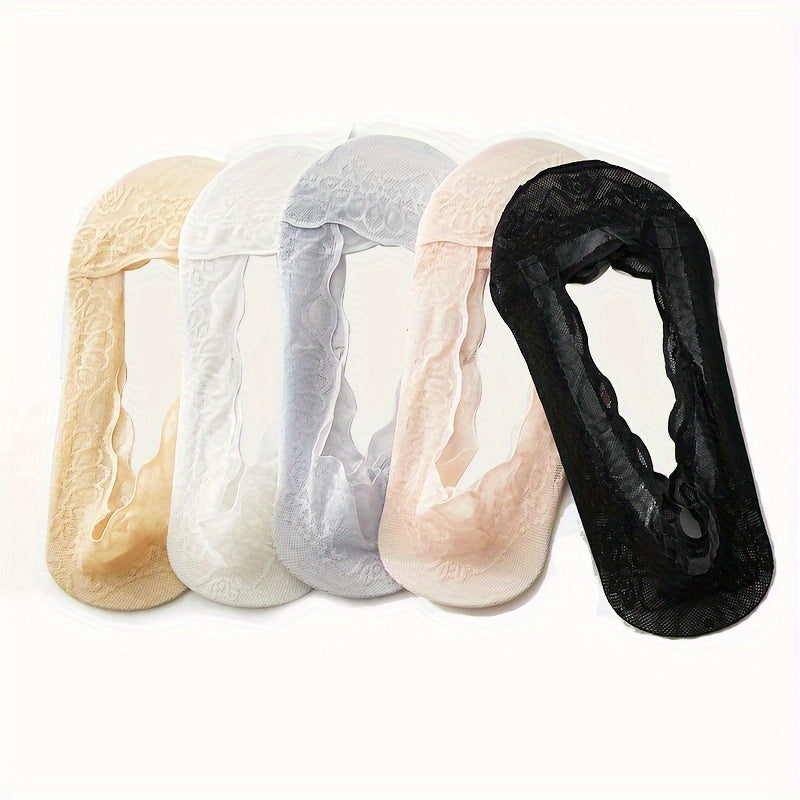 5 Pairs Women's Lace Invisible Socks in Assorted Colors, with No-Show Breathable Sole and Non-Slip Design