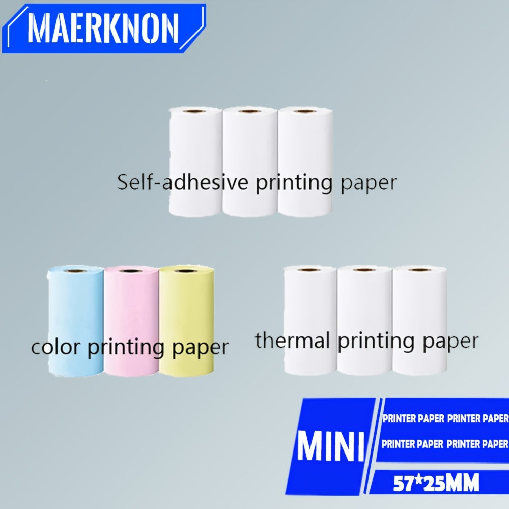 Maerknon Self-Adhesive Mini Thermal Paper Rolls - 57mm x 25mm, Ideal for Portable Printers, High-Quality Printing for Labels & Stickers