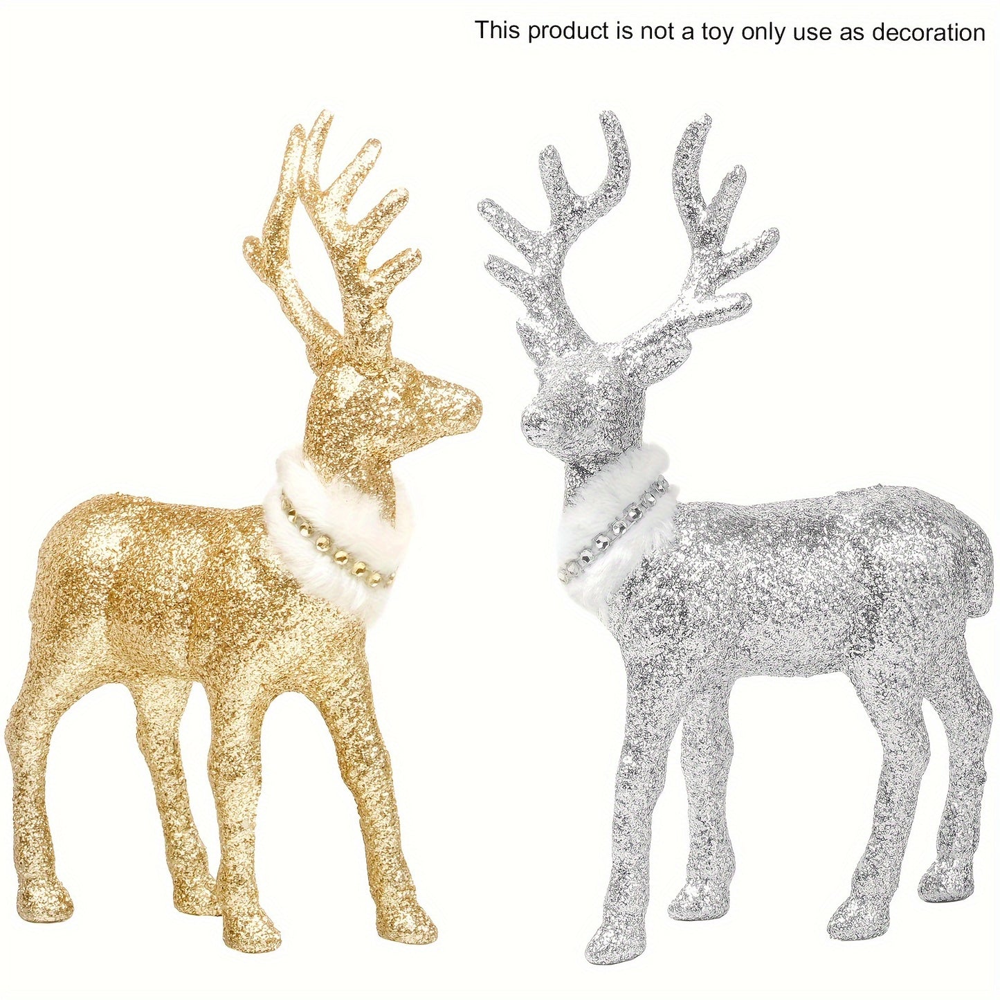 Glitter reindeer figurine, 8.6"x6", for tabletop or desk decoration, no electricity required, perfect for winter holiday decor in bedroom or living room.