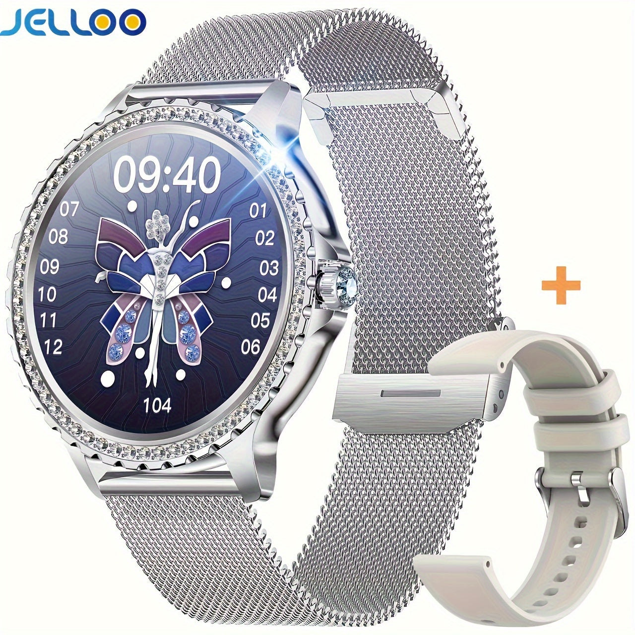 JELLOO Fashion Ladies Smart Watch for Women with 1.32-inch HD Full Touch Screen, Wireless Calls, Silicone Strap, Rechargeable Battery, Water Resistant, TFT Screen.