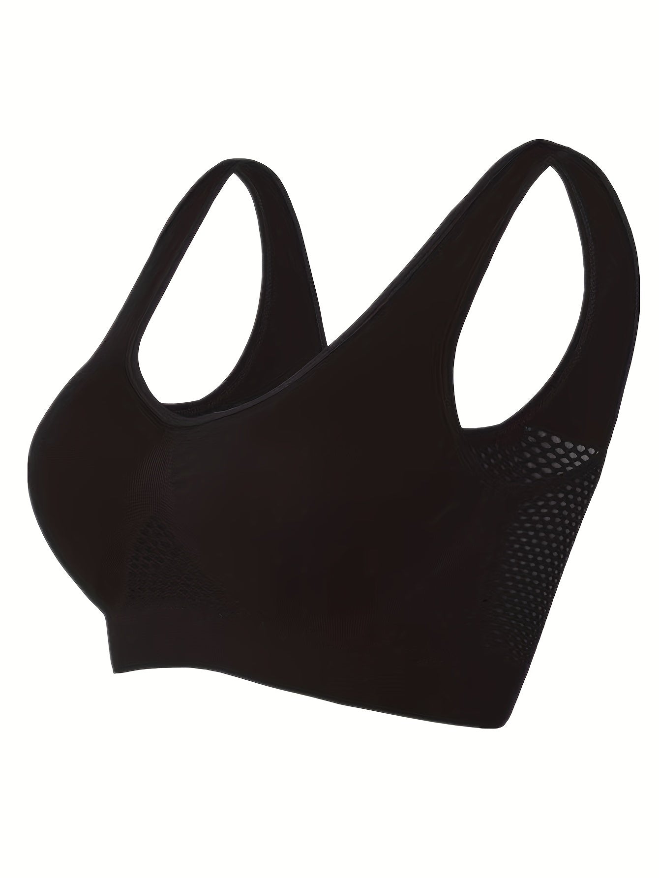 Four mesh hollow sports bras for women, comfortable and seamless for running and sports.