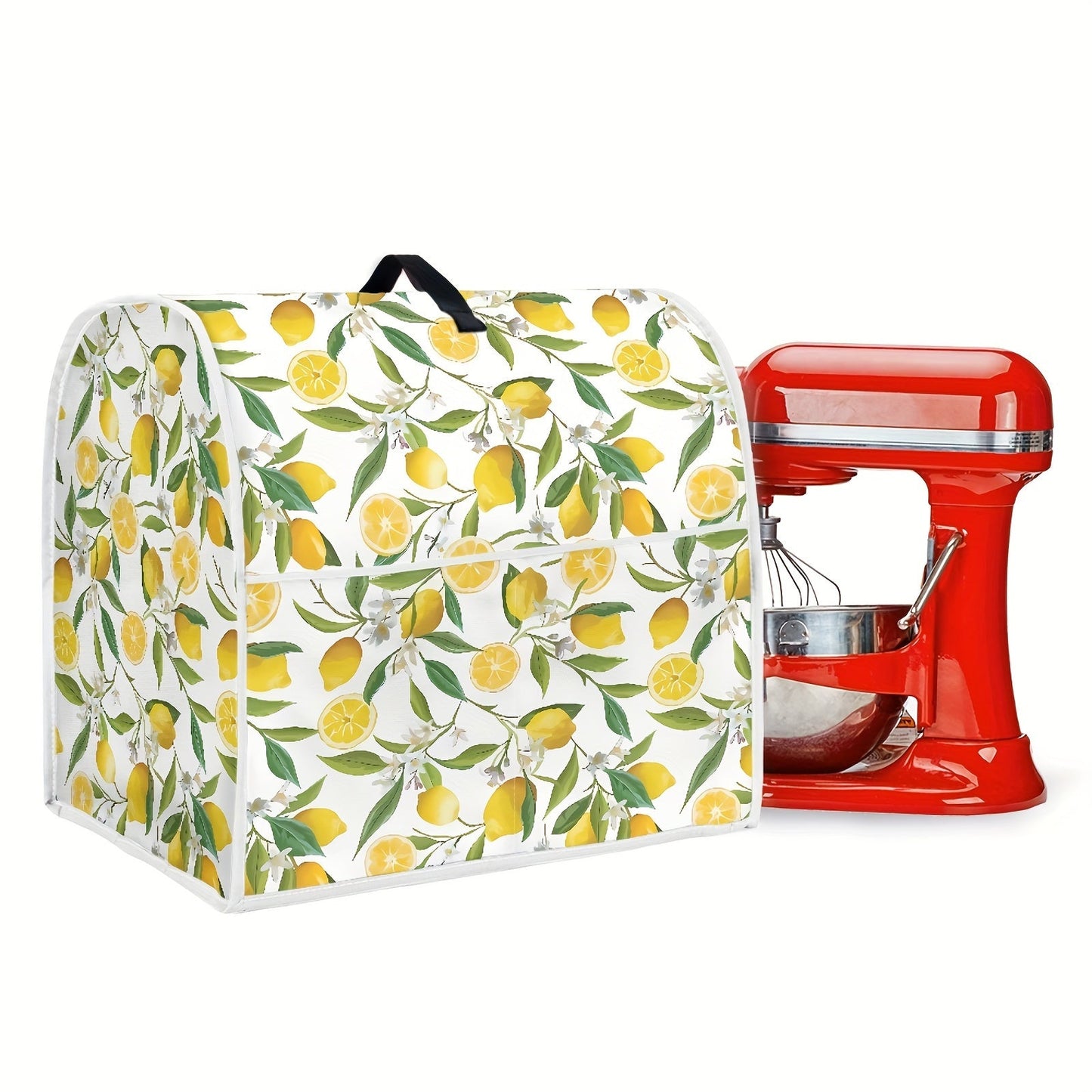 Protect your KitchenAid mixers and coffee makers with the stylish and easy-to-clean Rshubino Lemon-themed dust cover. This appliance protector features a convenient pocket and handle, and is safe for non-food contact.