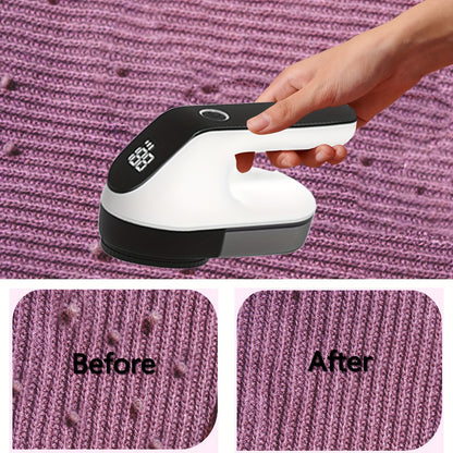 1pc Rechargeable Electric Fabric Shaver with 3 speeds, 2 replacement blades, LED display. Portable fuzz remover for clothes, couch, sweater.