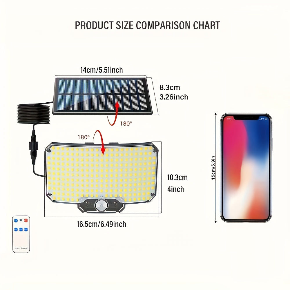 Outdoor smart solar light with motion sensor, remote control, 3 modes for patio, porch, camping, and backyard.