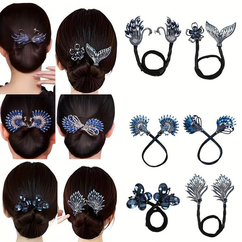 Vintage-inspired alloy hair bun maker with elegant rhinestones, formaldehyde-free