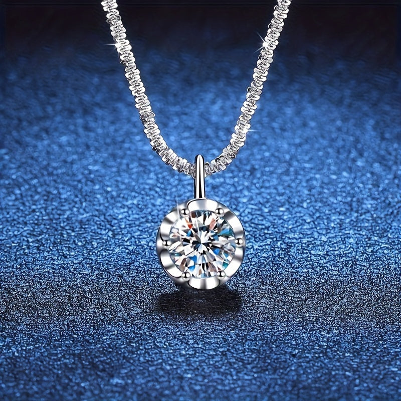 Stylish 925 Sterling Silver Moissanite Pendant Necklace - Featuring a Sparkling Crown Design, Suitable for Everyday or Dressy Outfits, Great for Valentine's Day or Mother's Day Present