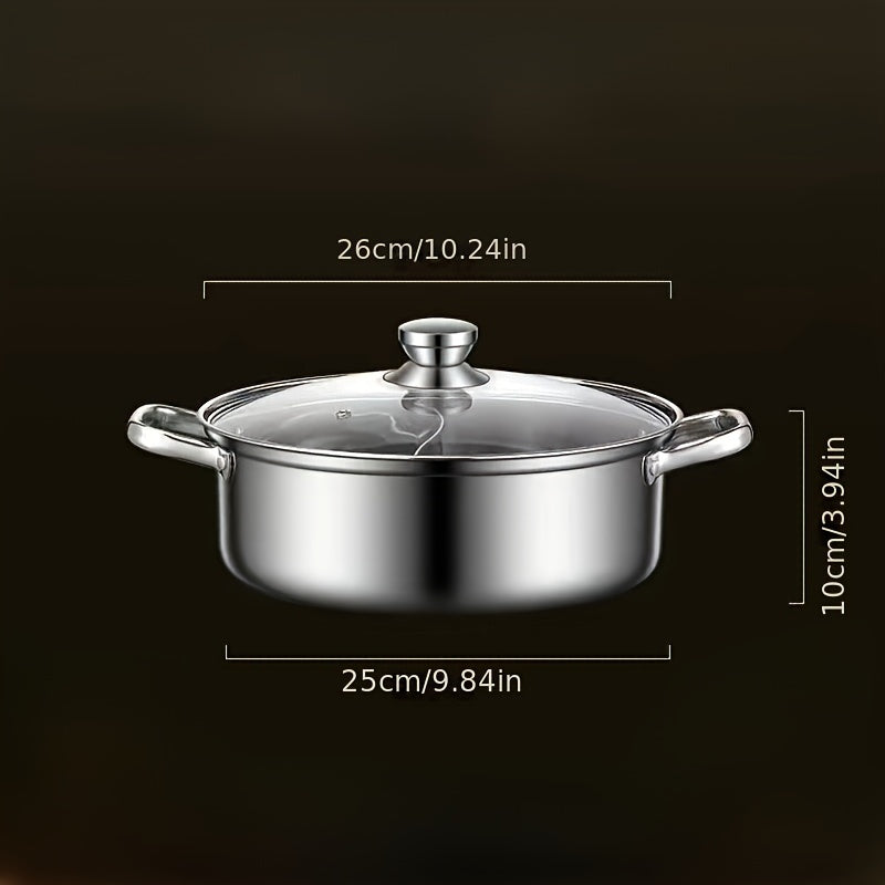 1 piece of Soup Pot Yuanyang Pot, made from extra-thick stainless steel for domestic use with a large capacity for hot pot or shabu shabu. Suitable for use on an electromagnetic furnace or gas furnace, this pot is versatile and suitable for general