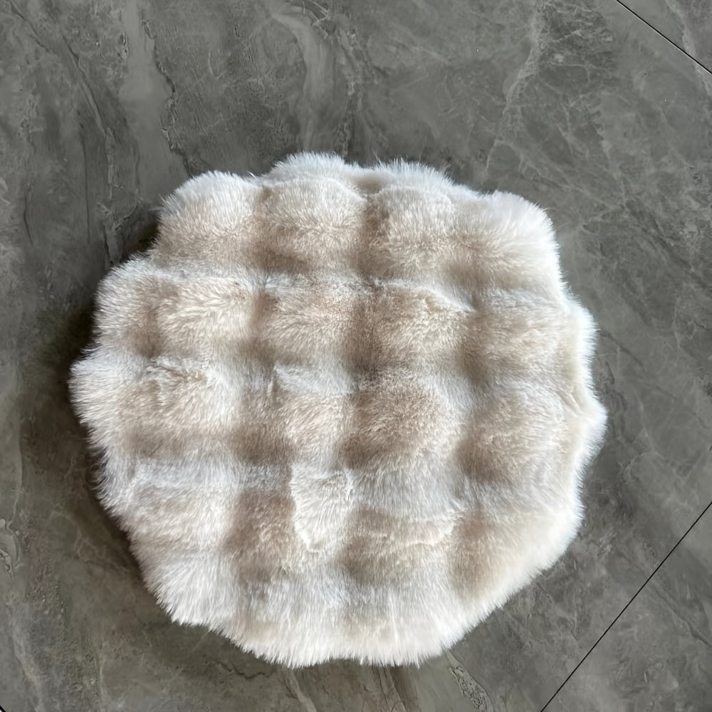 Machine Washable 1PC Faux Rabbit Fur 3D Bubble Texture Rug Pad with Non-Slip Round Design - Solid Color, Fade Resistant, Fluffy Medium Pile, Ideal for Chairs, Floors, and Pets - Made of Durable Polyester