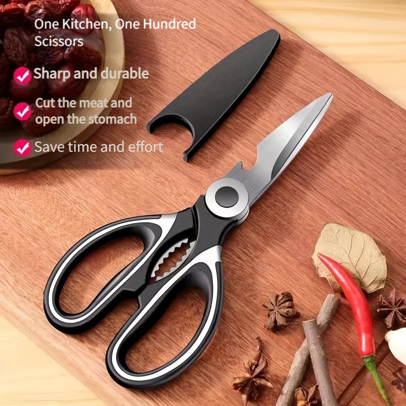 1 piece of Kitchen Scissors, including Poultry Shears, Kitchen Shears, Kitchen Fish Bone Scissors. Made of Multifunctional Stainless Steel, perfect for cutting Duck, Fish, and Chicken Bones. Also includes Food Scissors, Kitchen Meat Scissors, Nut Opener