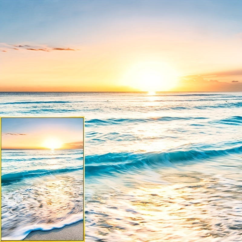 Modern Wave Beach Sunset canvas painting, 3 pieces, sizes 39.88cmx59.94cm, for home decoration in living room or bedroom, frameless.