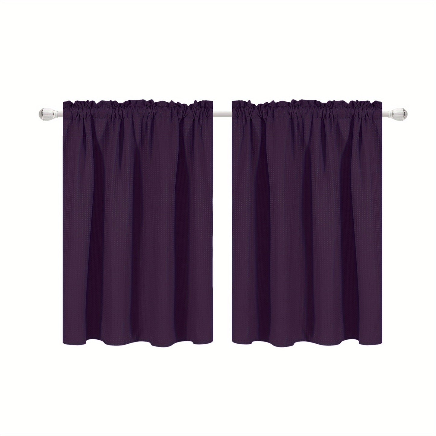 Set of 2 Waffle Weave Half Window Curtains. Waterproof Small Window Curtains for Bathroom, Ideal for Coffee Shops and Kitchens.