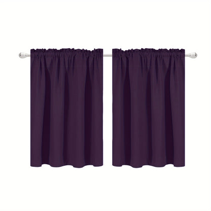 Set of 2 Waffle Weave Half Window Curtains. Waterproof Small Window Curtains for Bathroom, Ideal for Coffee Shops and Kitchens.