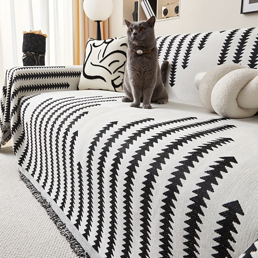 Chenille sofa cover with tassel style, anti-pet scratch, all-season, non-slip couch protector for home decoration.