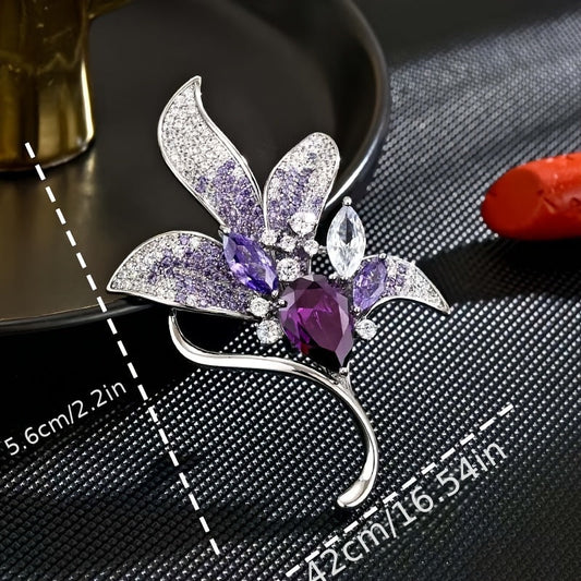 Stylish Purple Lily Rhinestone Brooch Pin - Unique Accent for Women