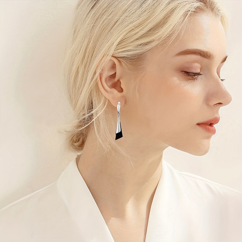 Stylish S925 Sterling Silver Bicolor Triangle Tassel Long Earrings for Women with May Birthstone, Perfect for Everyday Wear or as a Gift, Trendy Ear Drops, Fashion Jewelry.