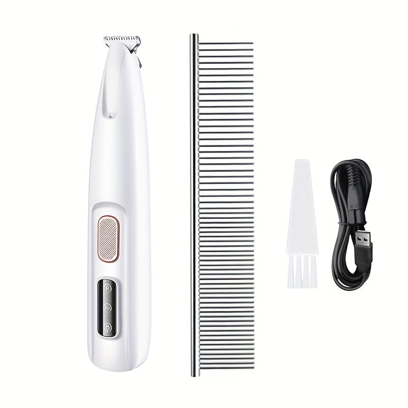 Pet grooming clippers with LED light, low noise, and long battery life support.