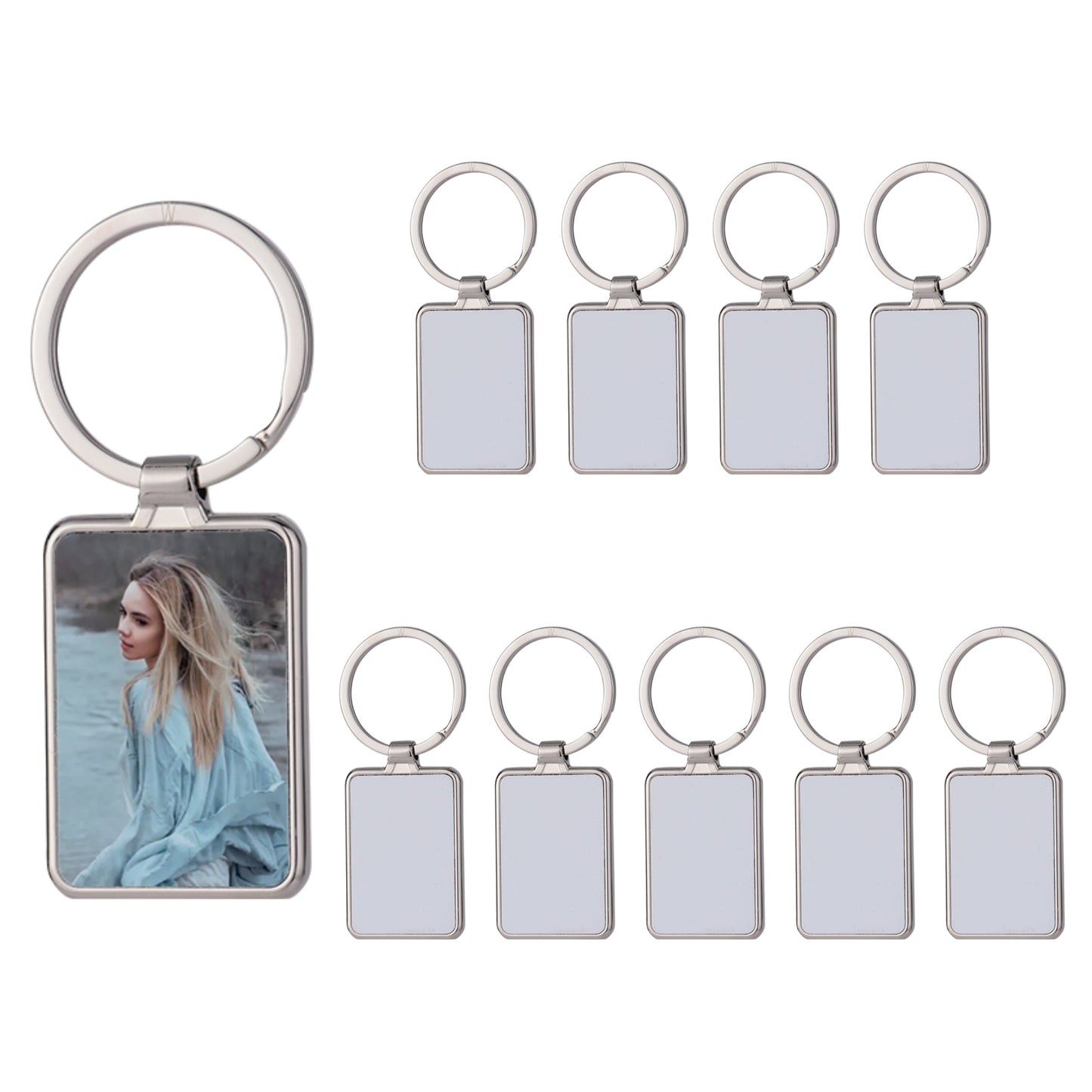 Set of 10 DIY Sublimation Blank Metal Keychains, Rectangle Photo Frame Key Rings with Ring Buckle, Crafting Materials for Customized Gifts, Valentine's Day Decor