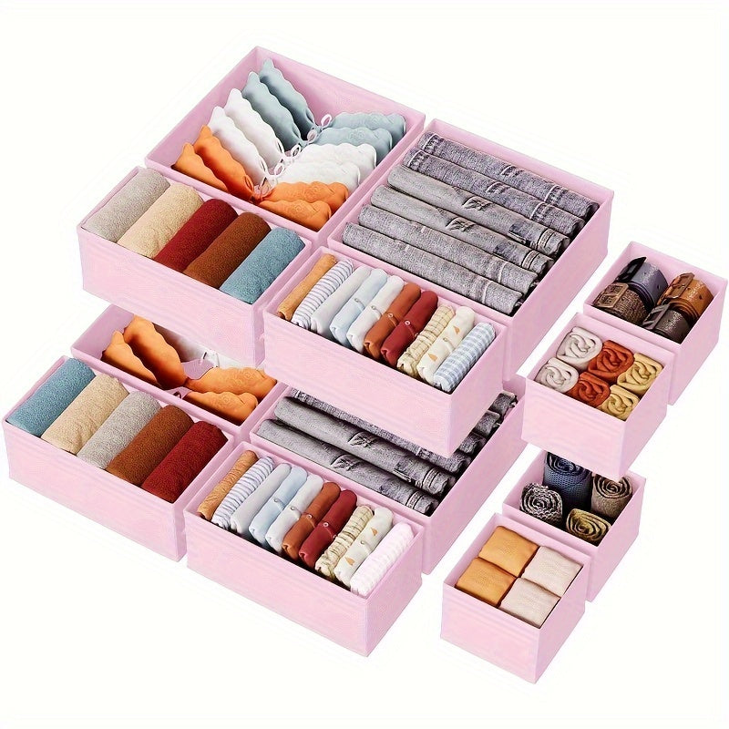 12-piece cloth drawer organizer made of non-woven fabric with zipper, suitable for socks, bras, towels, ties in beige color.