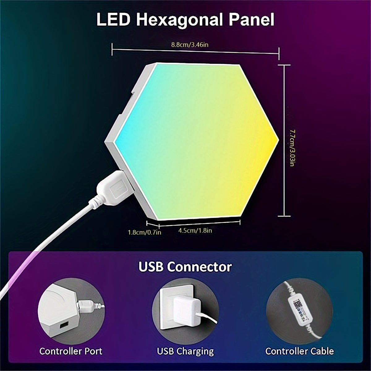 Smart RGB Hexagon LED Wall Lights with Sound Remote Control - Set of 10 Pieces. Modular Panels for DIY Geometry Splicing and Music Sync. Perfect for Room Decor.