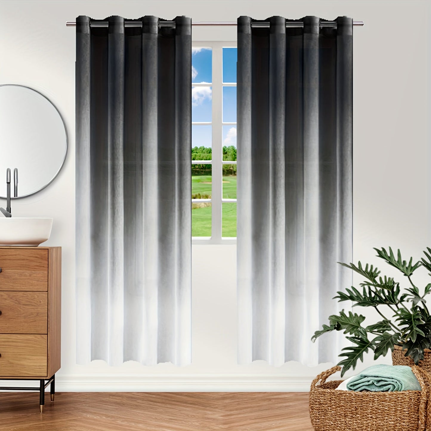 Upgrade your bedroom or living room decor with this stunning Bohemian Ombre Sheer Curtain. The semi-sheer design features a beautiful gradient from blue to white, adding a touch of sophistication to any space. Made from UV protective polyester, this