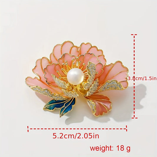 Vintage Style Enamel Lotus Flower Brooch featuring a Faux Pearl Accent, perfect for Cheongsam and Dresses with an Elegant Cloisonné Design.