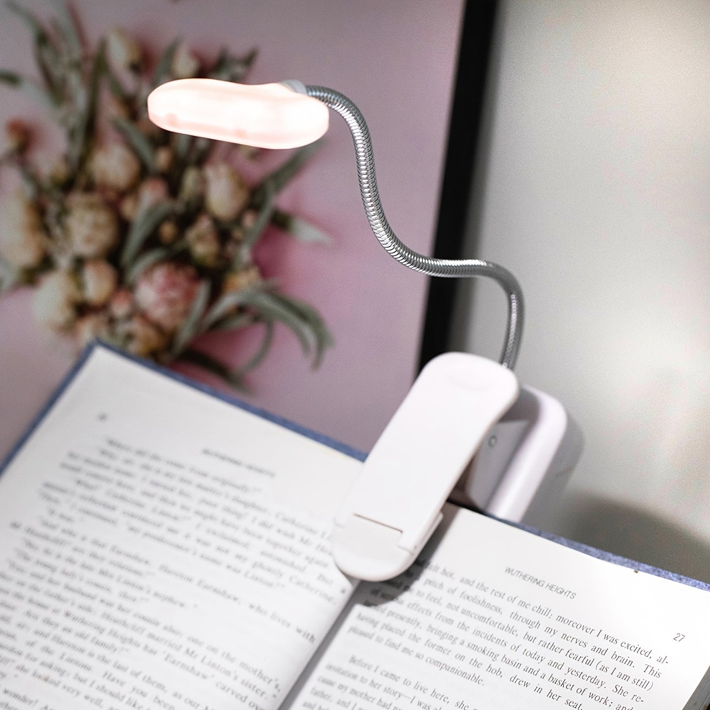 Portable book light with clip, Adjustable arm reading lamp for night reading, desktop or bed reading, night lighting, and camping.