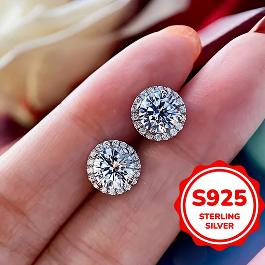 Chic and alluring 925 Sterling Silver Stud Earrings featuring Cubic Zirconia, perfect for daily wear or special occasions, a stylish gift for Valentine's Day.