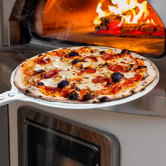 Adjustable handle length spatula for various baking tasks, including transferring pizzas and breads.