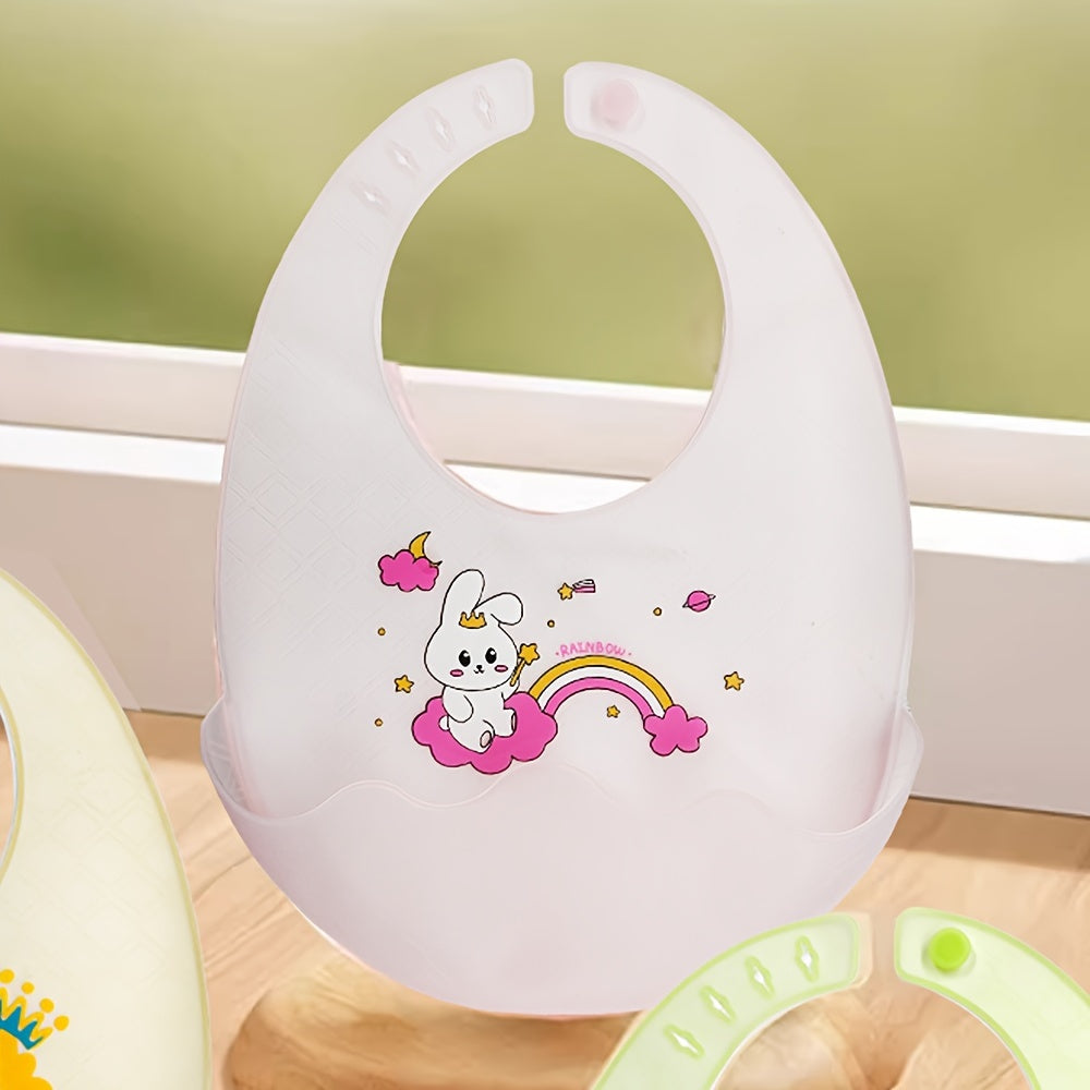 Adorable Silicone Bib: Waterproof, Oil-Proof, and Food-Grade with Cartoon Animal Design. Perfect for Complementary Food on the Go!