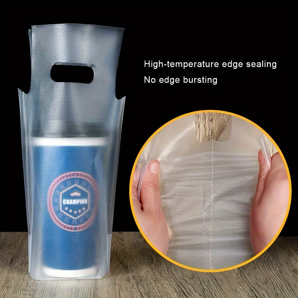 100 pieces of plastic packaging bags for coffee, beverages, and juice. These white transparent bags are perfect for takeaway and are disposable. They are designed for single and double cup packaging.