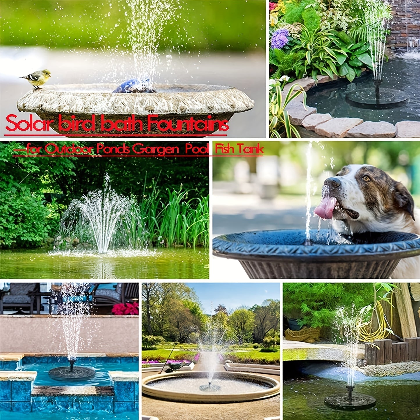 Portable Solar Fountain Pump with Lights for Bird Baths and Ponds