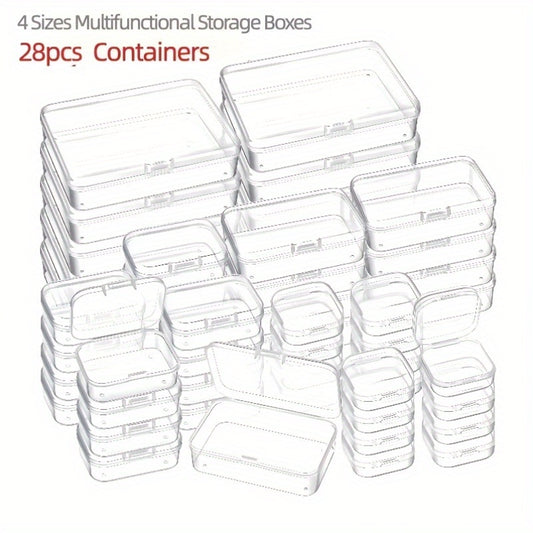 Durable clear plastic storage boxes with lids in 4 sizes for multi-use organizing.