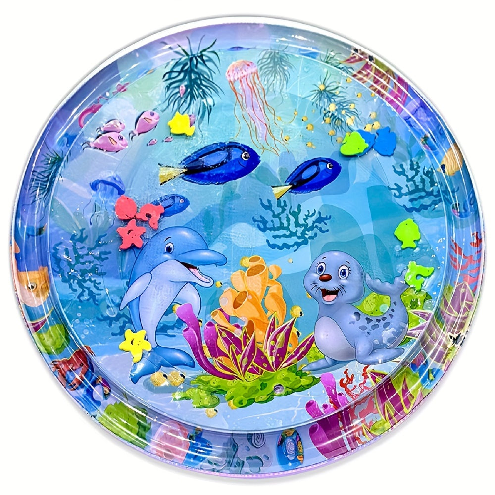 Large round inflatable water mat with cartoon design, perfect for crawling and playing in the water. A fun game pad for summer holidays, can also make a great gift.