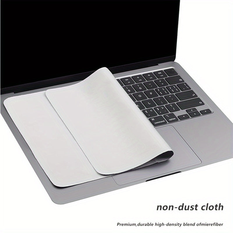 Soft microfiber cleaning cloths in multiple sizes for MacBook and Air screens and keyboards.